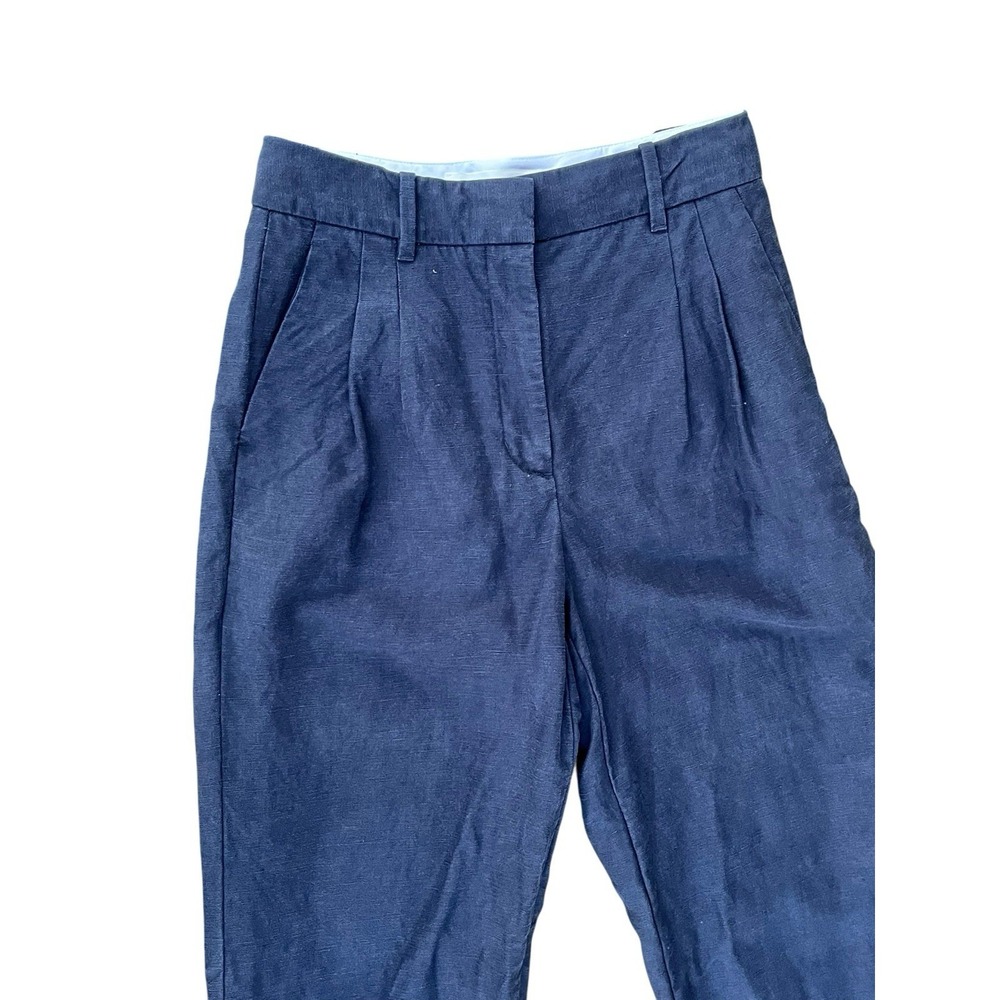 Aritzia Effortless Pant Blue Linen‎ Blend Wide Leg Cropped Trousers , Size 4 - Picture 2 of 9